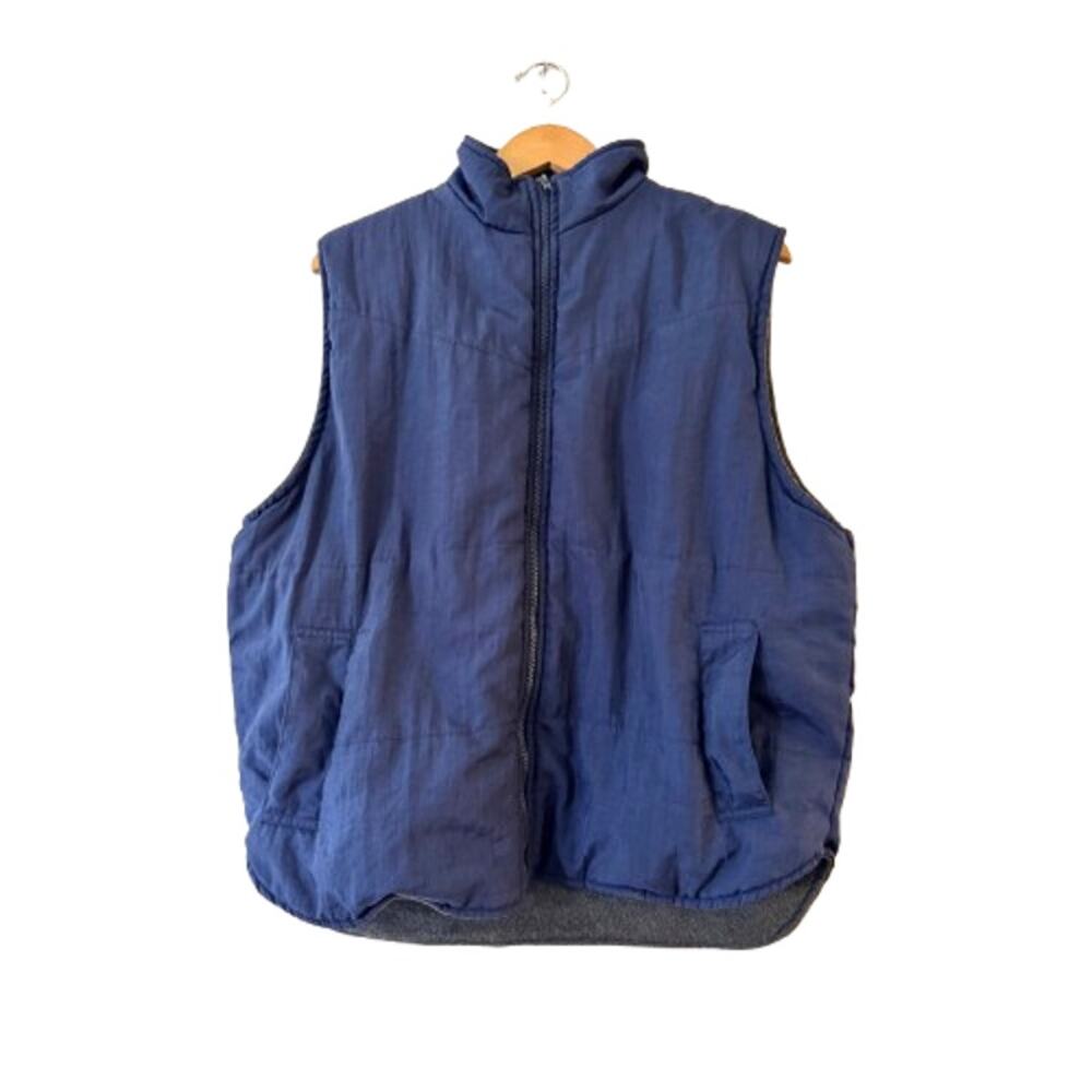 Vintage Naturalife Mens Full Zip Vest Size M Blue Sleeveless Fleece Lined Pocket